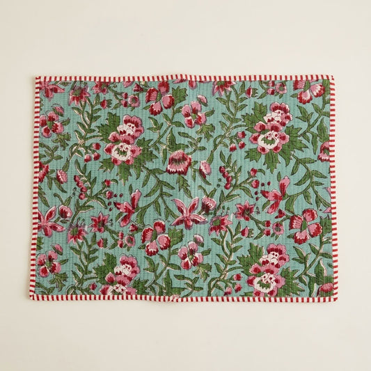 Flora Fiesta - Block Printed, Reversible, Quilted Cotton Placemats
