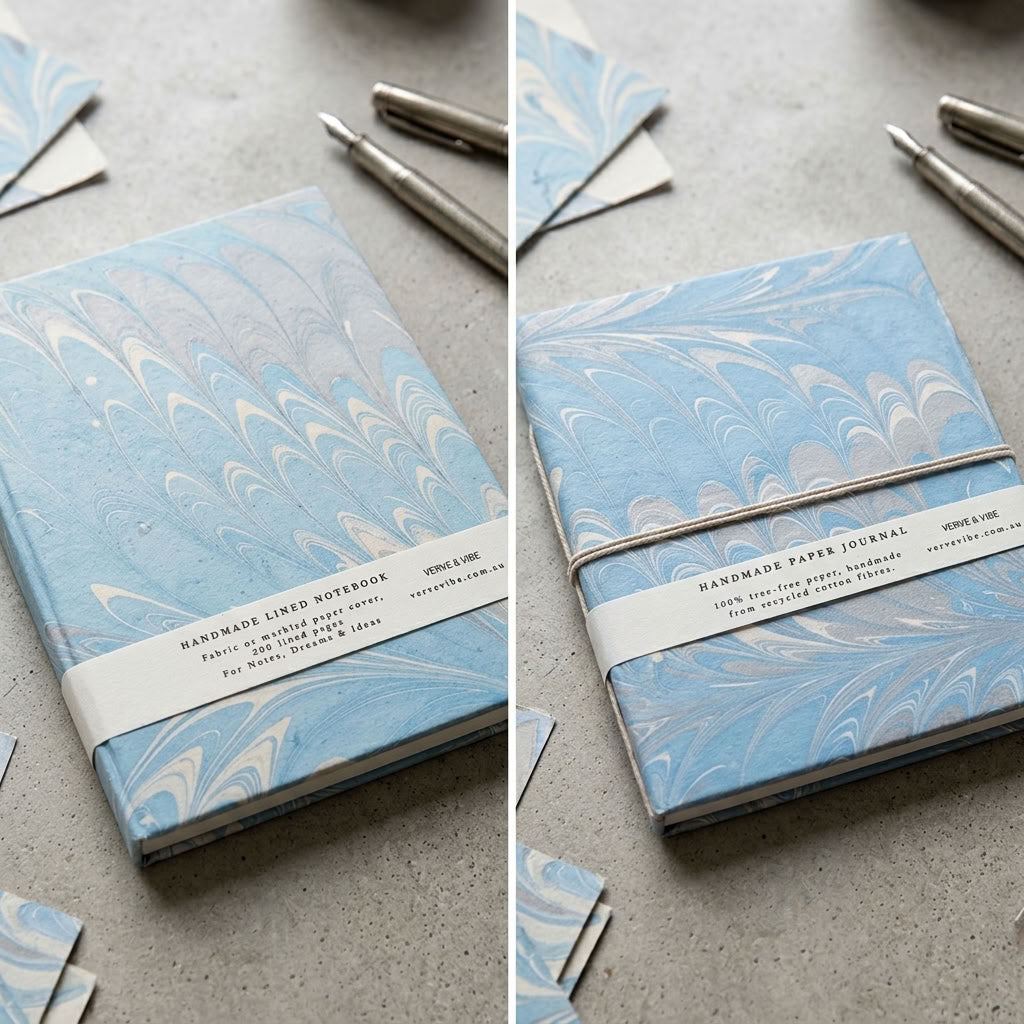 Azure Tides - Marbled Cover, Handmade Journal & Notebook