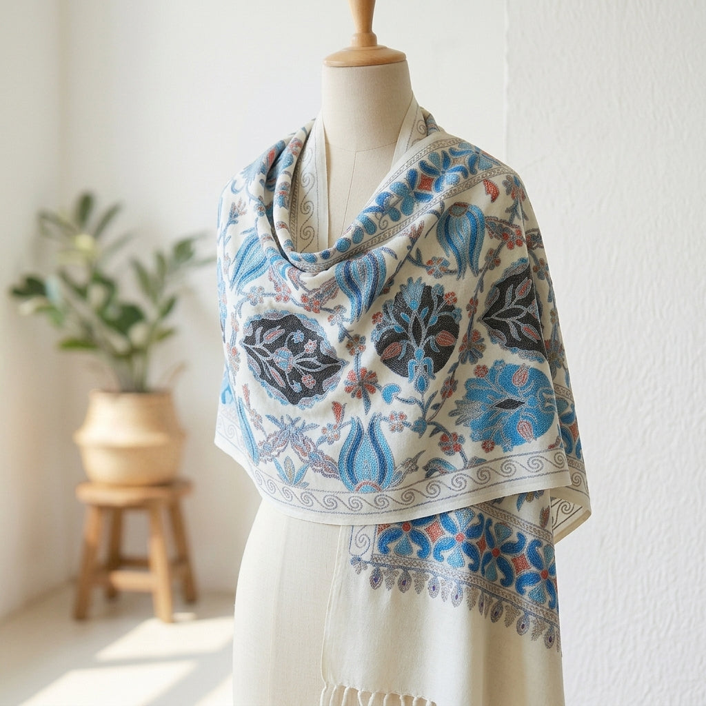 Heritage Nalki - Fine Cashmere Wool Shawl with Intricate Silk Embroidery