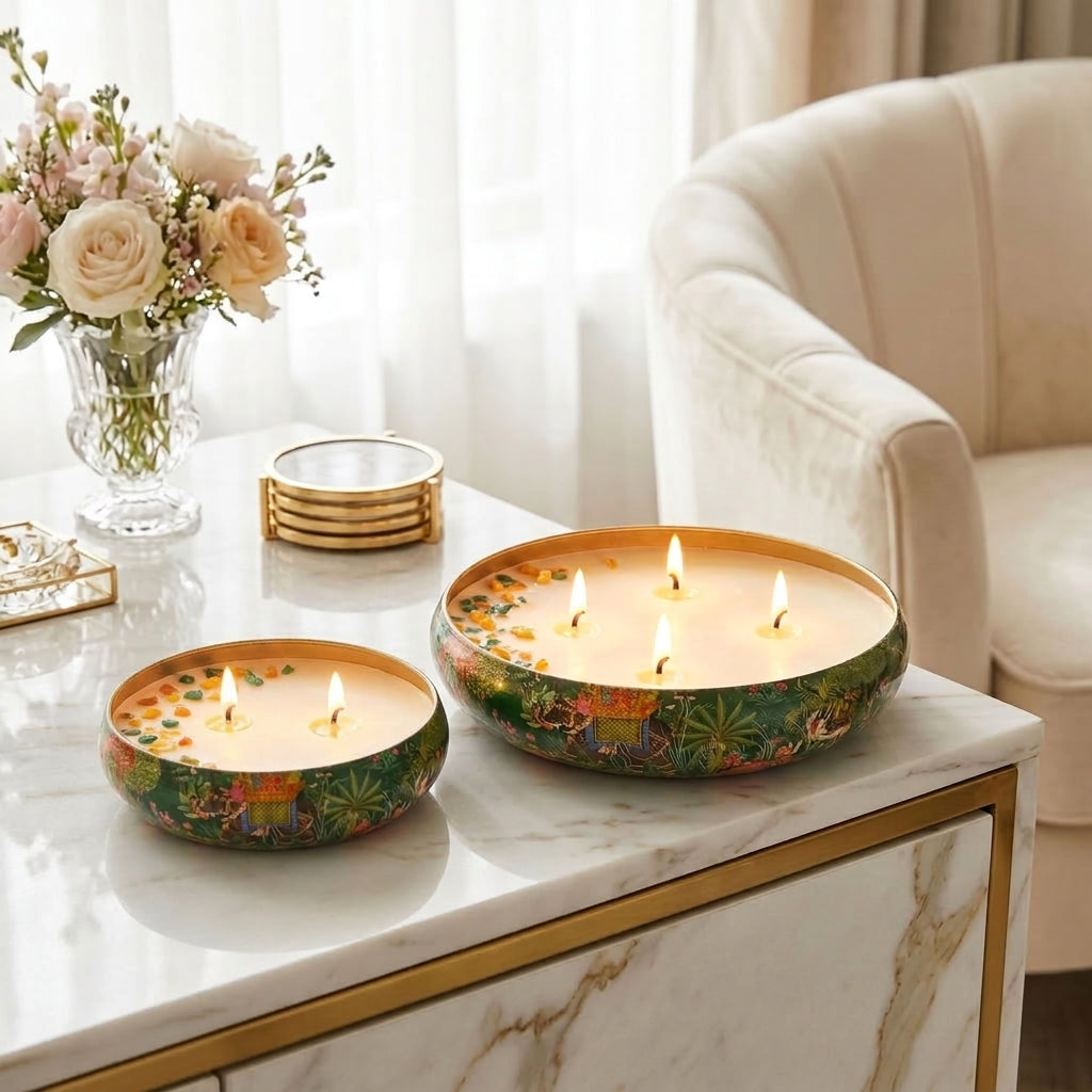 Emerald Glow - Luxe Soy Candle in Handcrafted Metal Urli Bowl