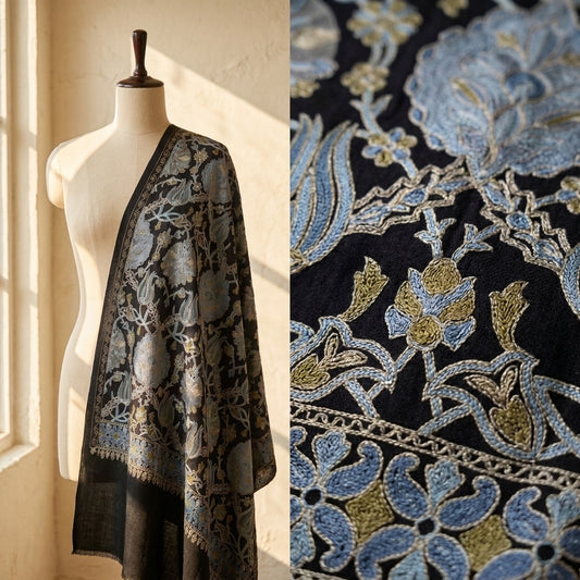 Heritage Nalki - Fine Cashmere Wool Shawl with Intricate Silk Embroidery