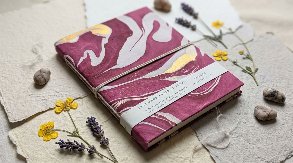 Raspberry Rouge - Marbled Cover, Handmade Journal & Notebook