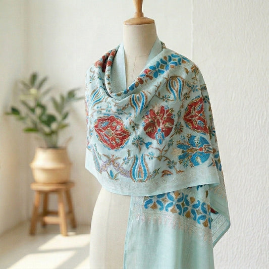 Heritage Nalki - Fine Cashmere Wool Shawl with Intricate Silk Embroidery