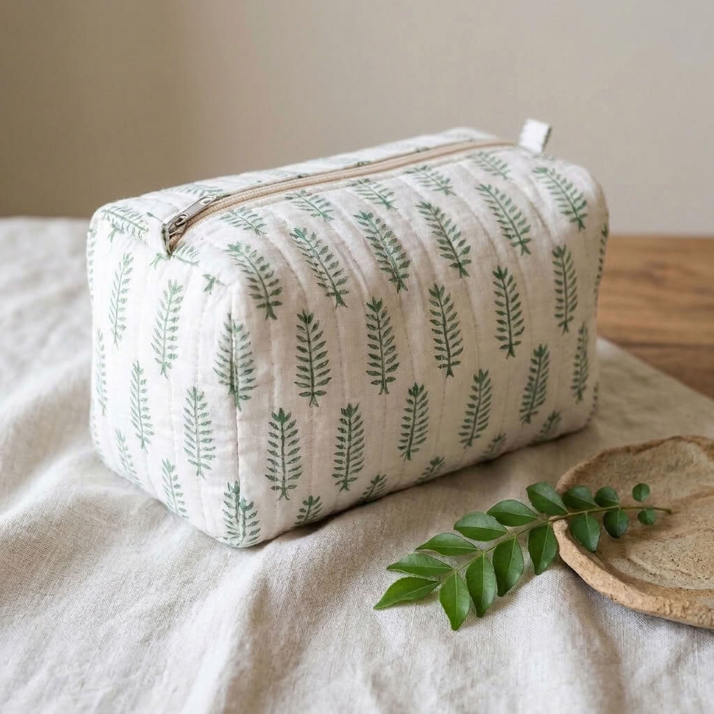 The Mélange - Hand-block Printed Quilted Makeup Bag | Cosmetic Pouch