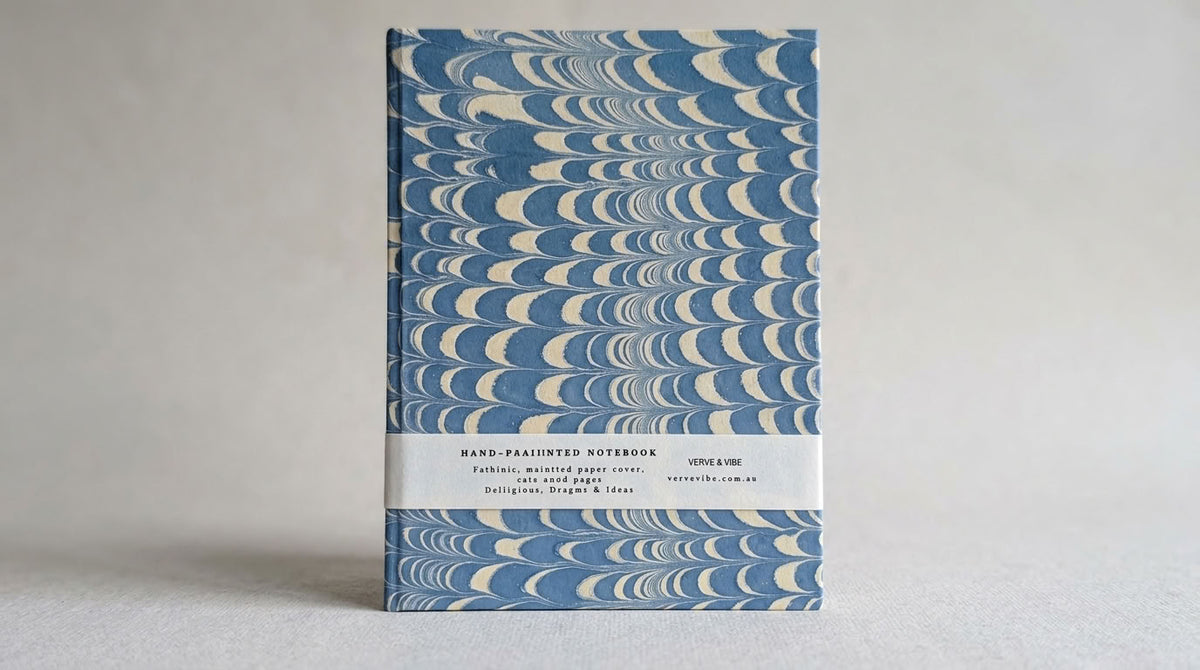 Indigo Crests -  Marbled Cover, Handmade Journal & Notebook