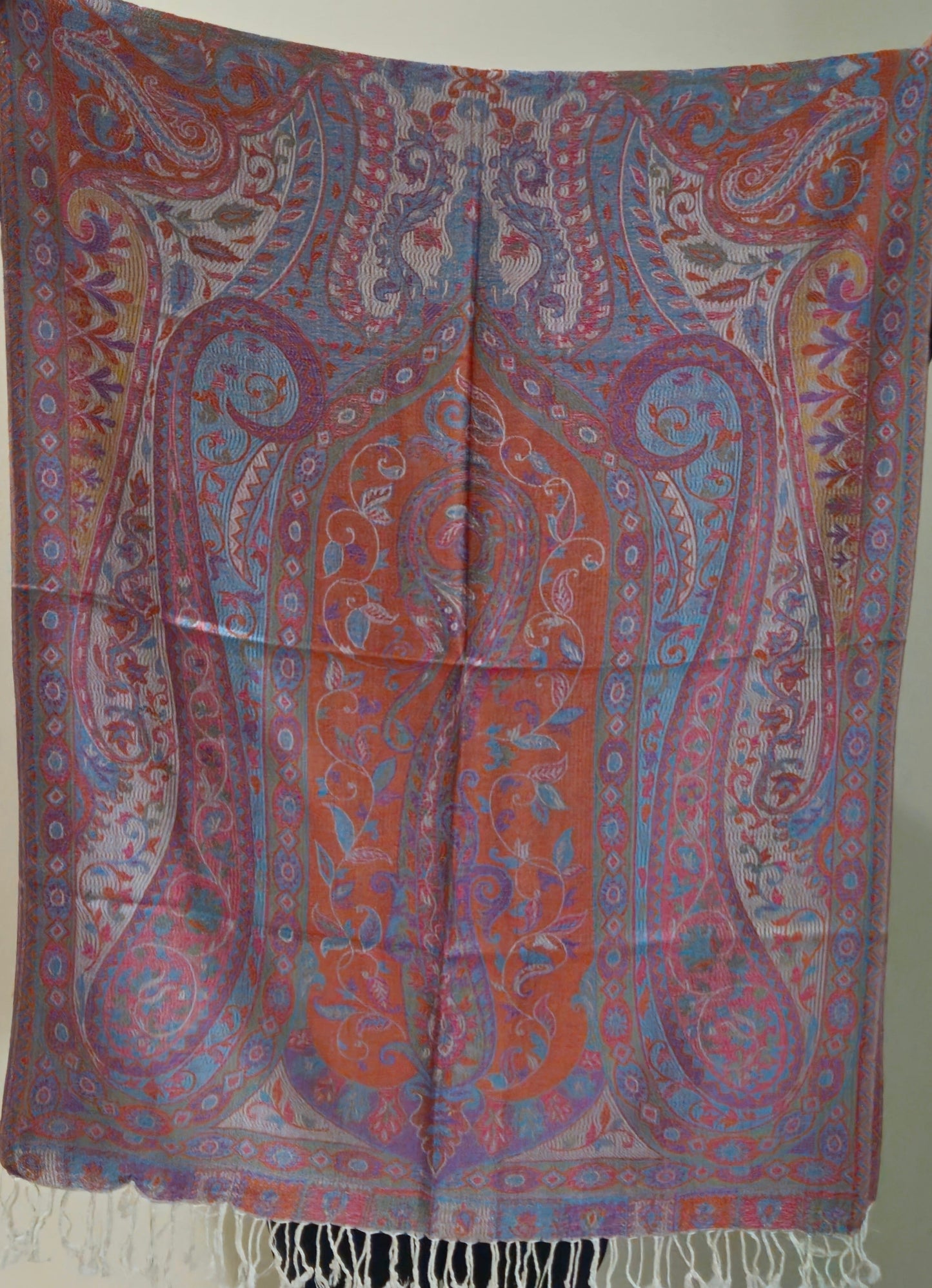 Kashmiri Motif - Reversible Shawl with Intricate Jacquard Kani Weave & Tassels