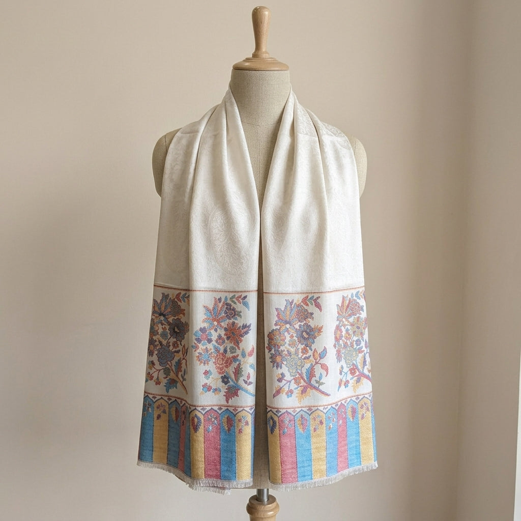 Ambi Motif - Soft Shawl with Intricate Floral Motifs in Jacquard Weave