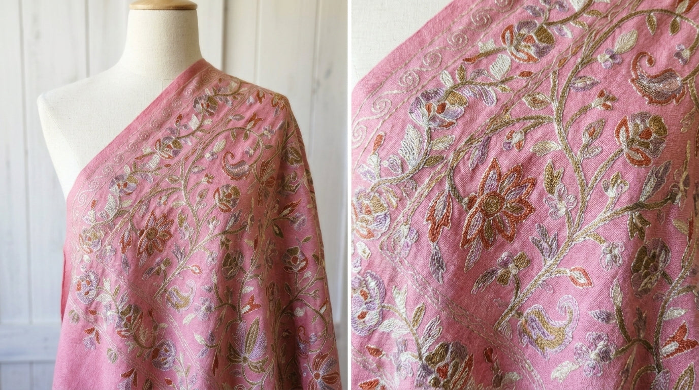 Heritage Nalki - Fine Cashmere Wool Shawl with Intricate Silk Embroidery