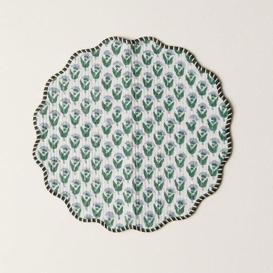 Clover Lawn - Block Printed, Reversible, Quilted Cotton Placemats
