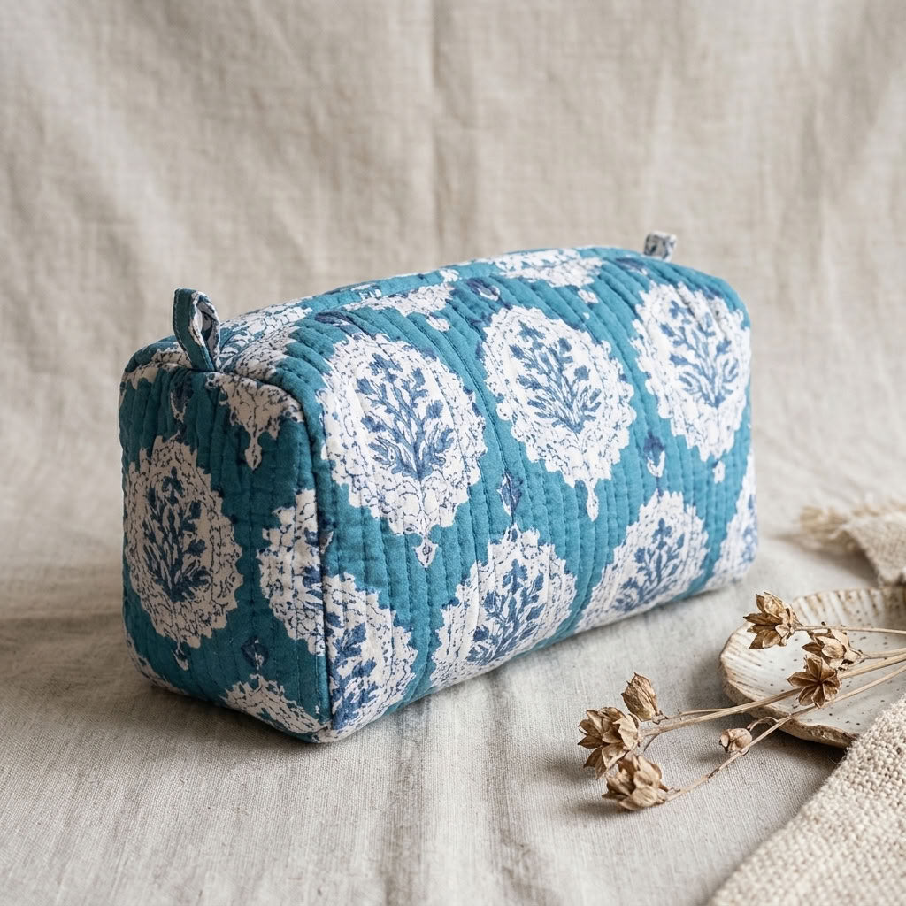 The Mélange - Hand-block Printed Quilted Makeup Bag | Cosmetic Pouch