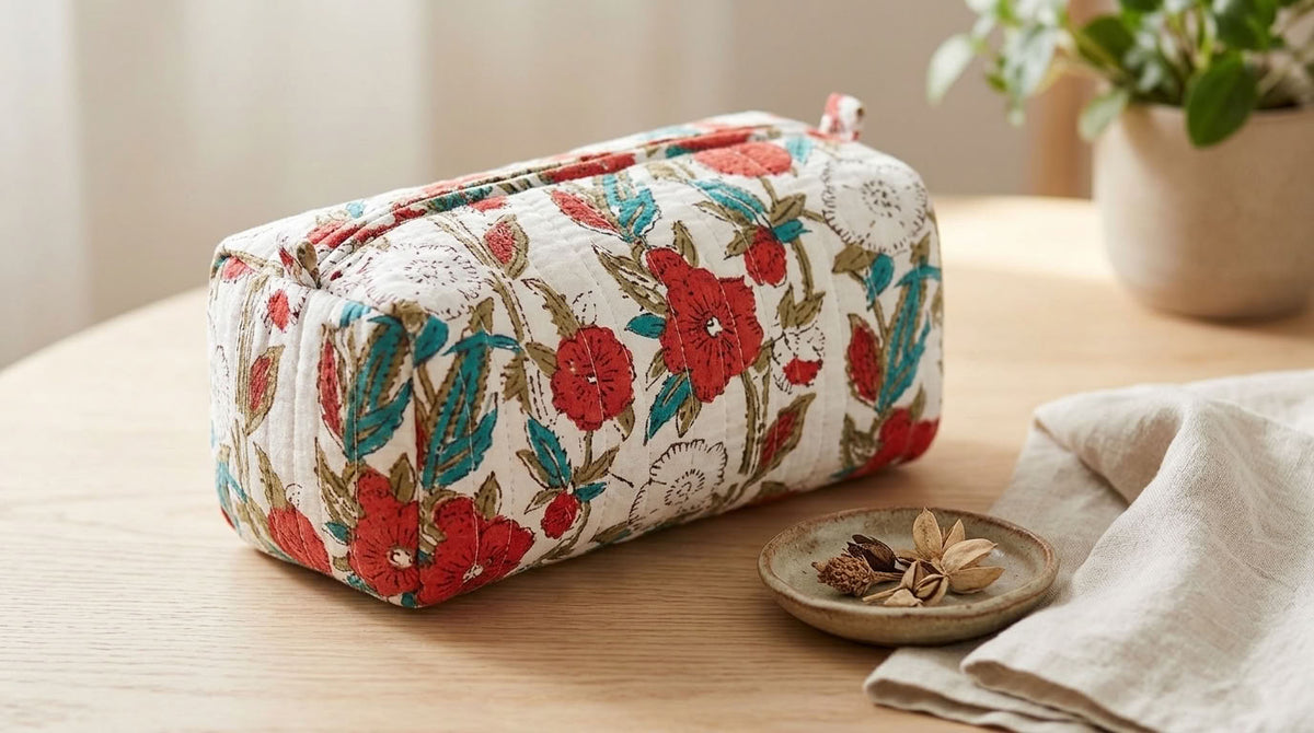The Mélange - Hand-block Printed Quilted Makeup Bag | Cosmetic Pouch