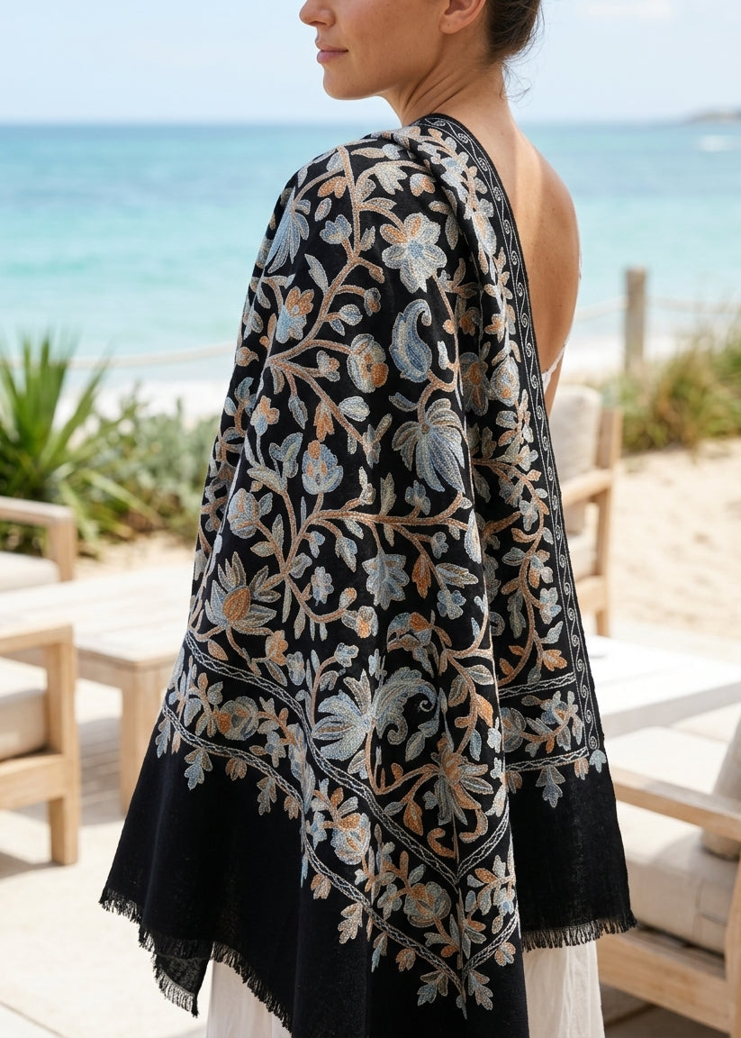 Heritage Nalki - Fine Cashmere Wool Shawl with Intricate Silk Embroidery