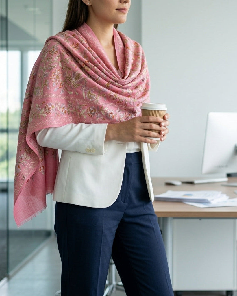 Heritage Nalki - Fine Cashmere Wool Shawl with Intricate Silk Embroidery