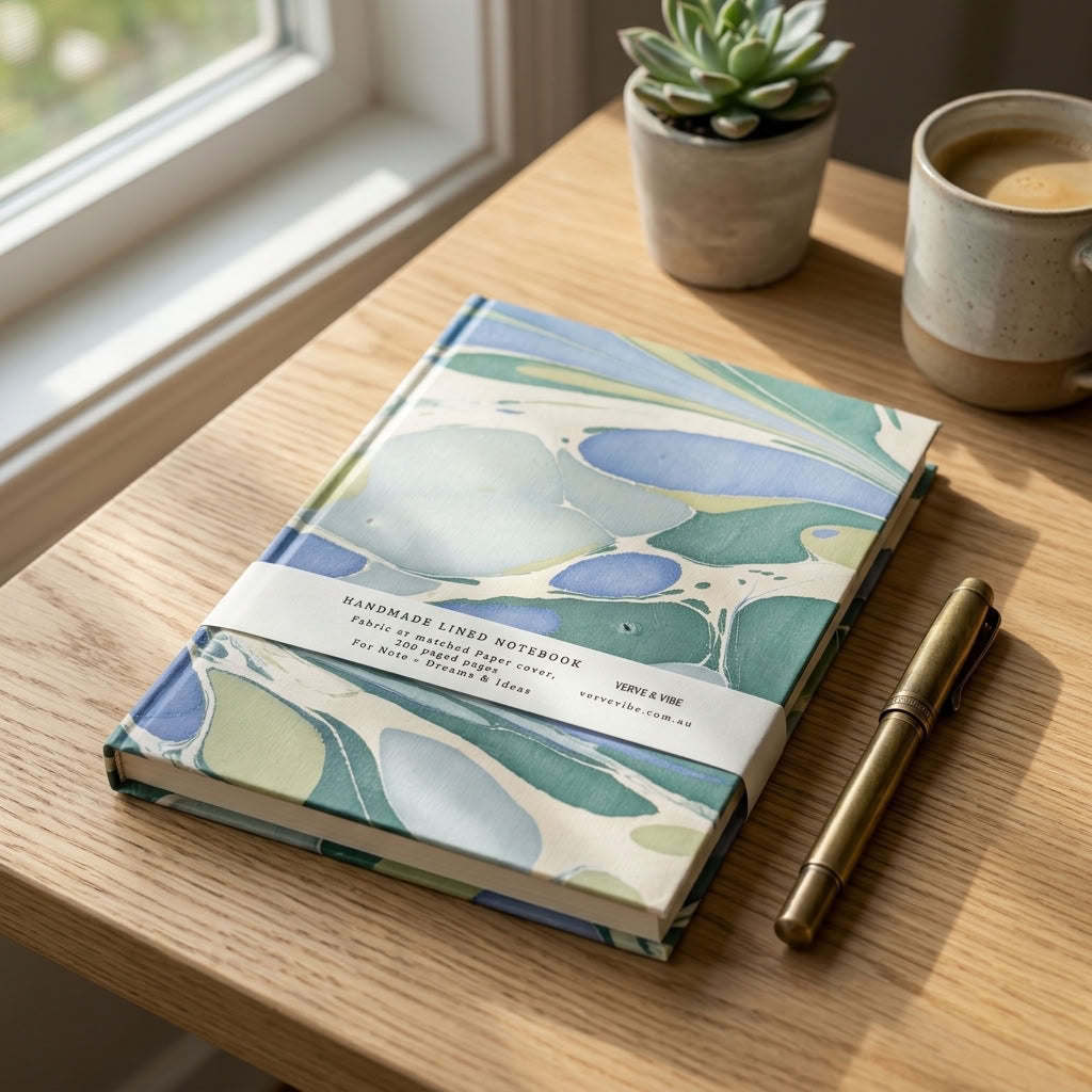 Oceanic Reef - Marbled Cover, Handmade Journal & Notebook