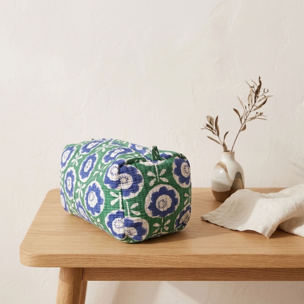 The Mélange - Hand-block Printed Quilted Makeup Bag | Cosmetic Pouch