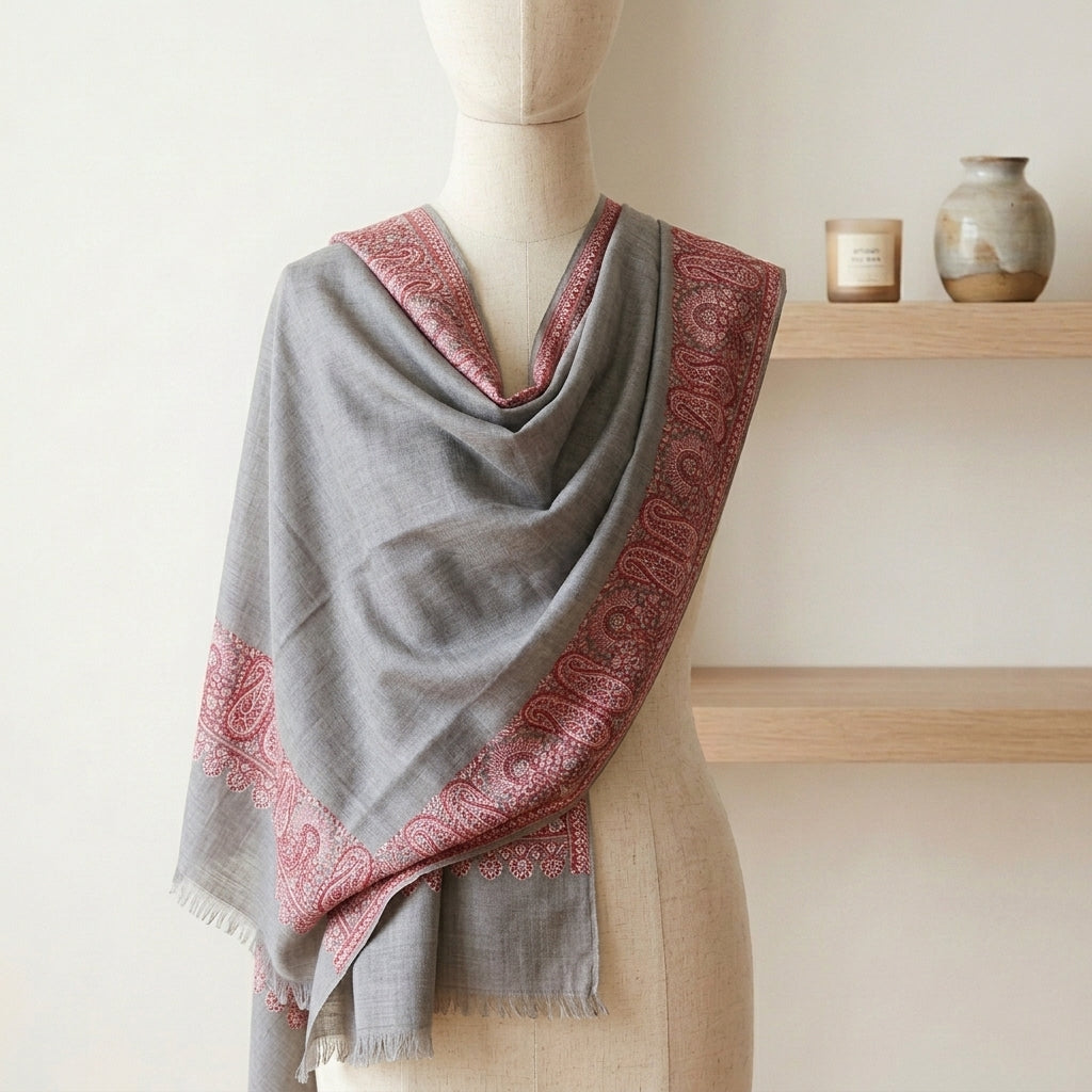 Delicate Gulnaar - Fine Cashmere Wool Shawl with Jacquard Weave