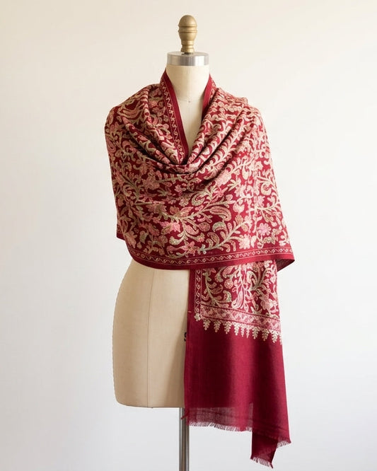 Heritage Nalki - Fine Cashmere Wool Shawl with Intricate Silk Embroidery