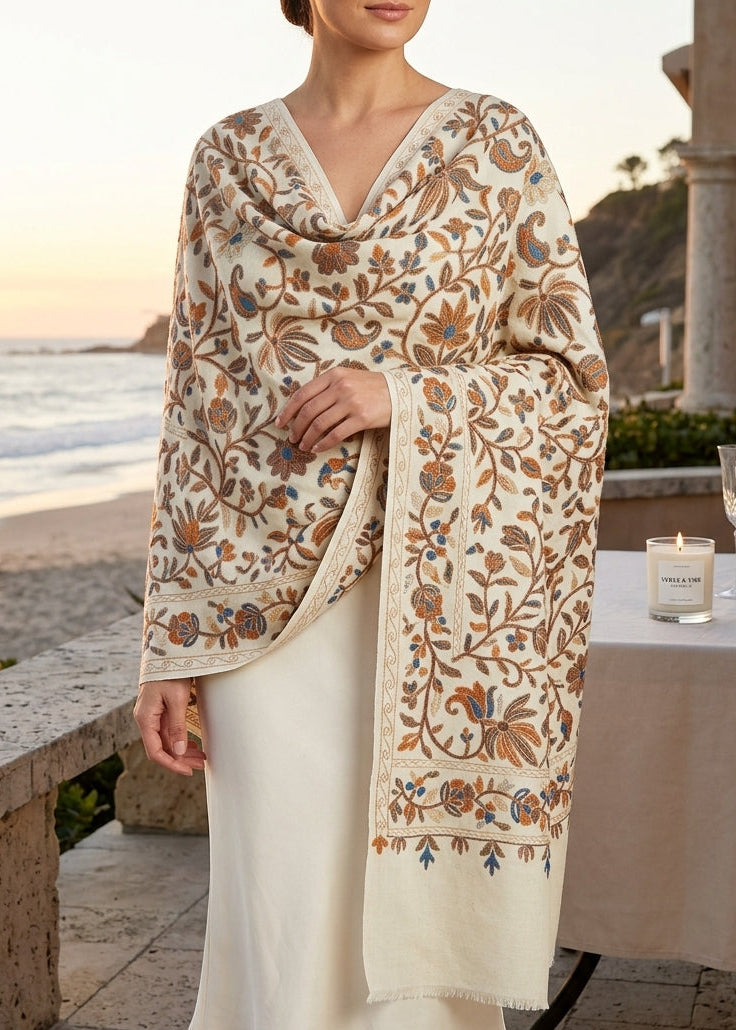 Heritage Nalki - Fine Cashmere Wool Shawl with Intricate Silk Embroidery
