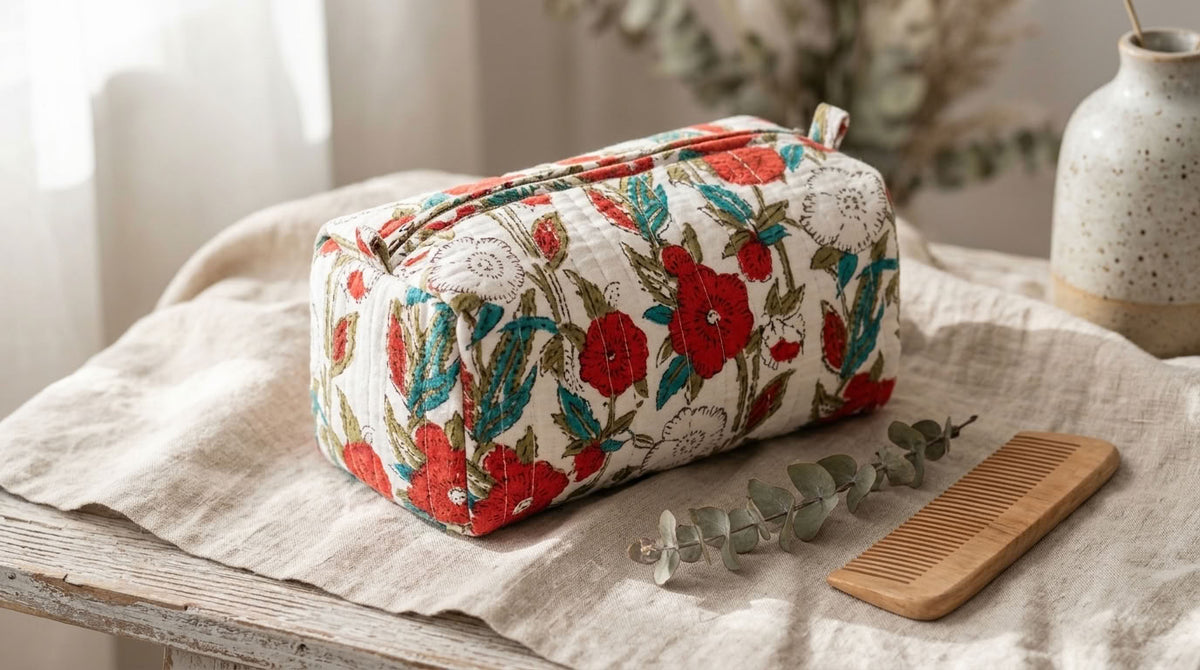 The Mélange - Hand-block Printed Quilted Makeup Bag | Cosmetic Pouch