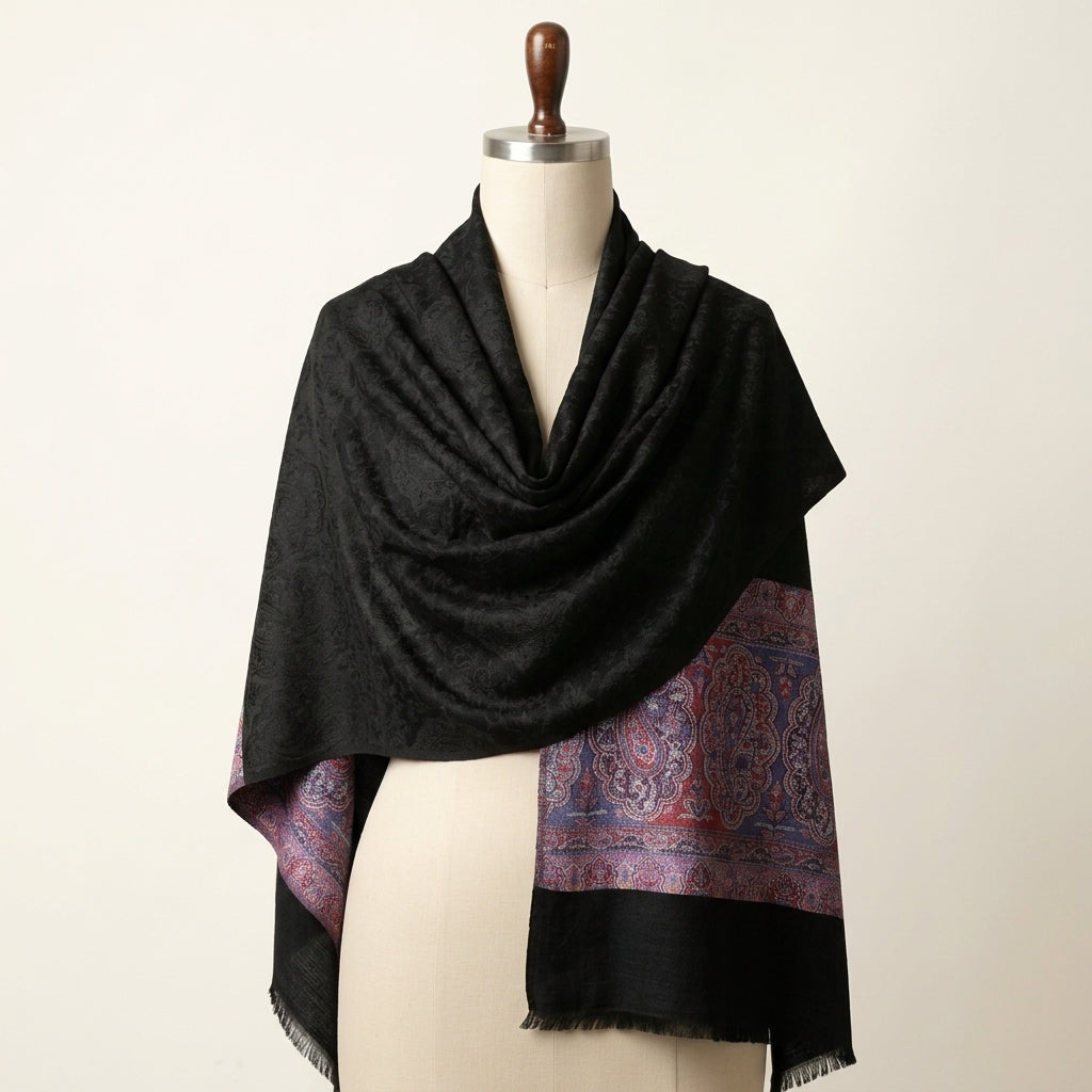 Graceful Amara - Fine Cashmere Wool Shawl with Jacquard Weave