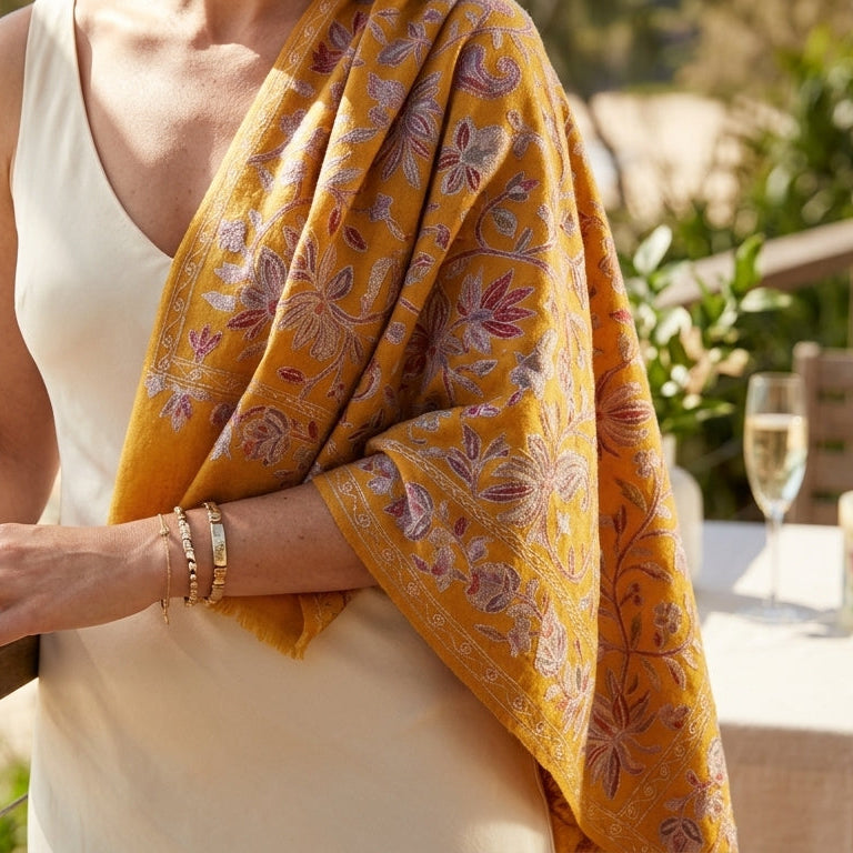 Heritage Nalki - Fine Cashmere Wool Shawl with Intricate Silk Embroidery