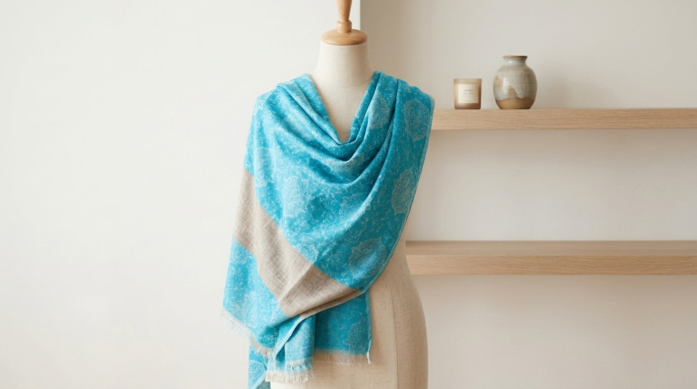 Elegant Eira - Fine Cashmere Wool Shawl with Jacquard Weave