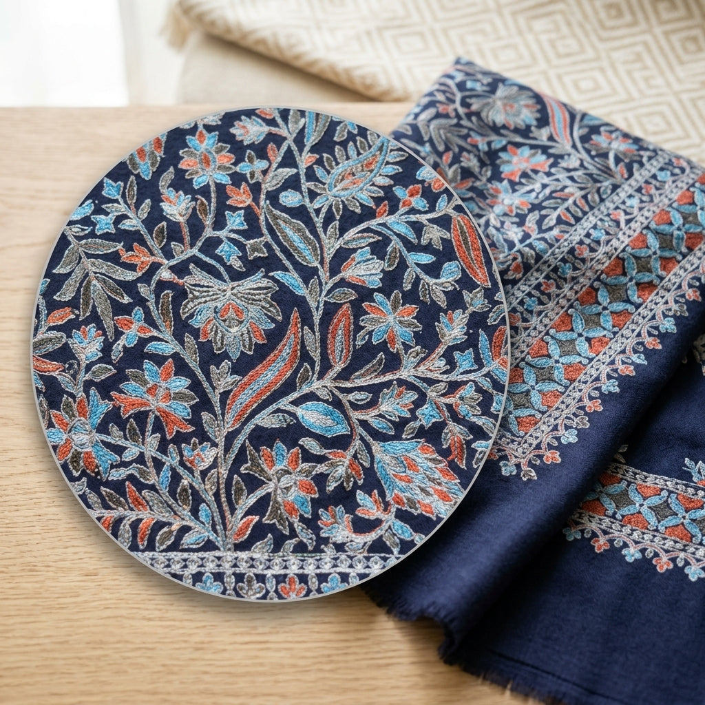 Heritage Nalki - Fine Cashmere Wool Shawl with Intricate Silk Embroidery