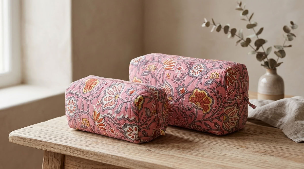 The Mélange - Hand-block Printed Quilted Makeup Bag | Cosmetic Pouch