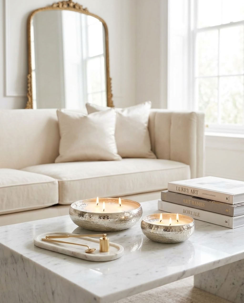 Silver Mist - Luxe Soy Candle in Handcrafted Metal Urli Bowl