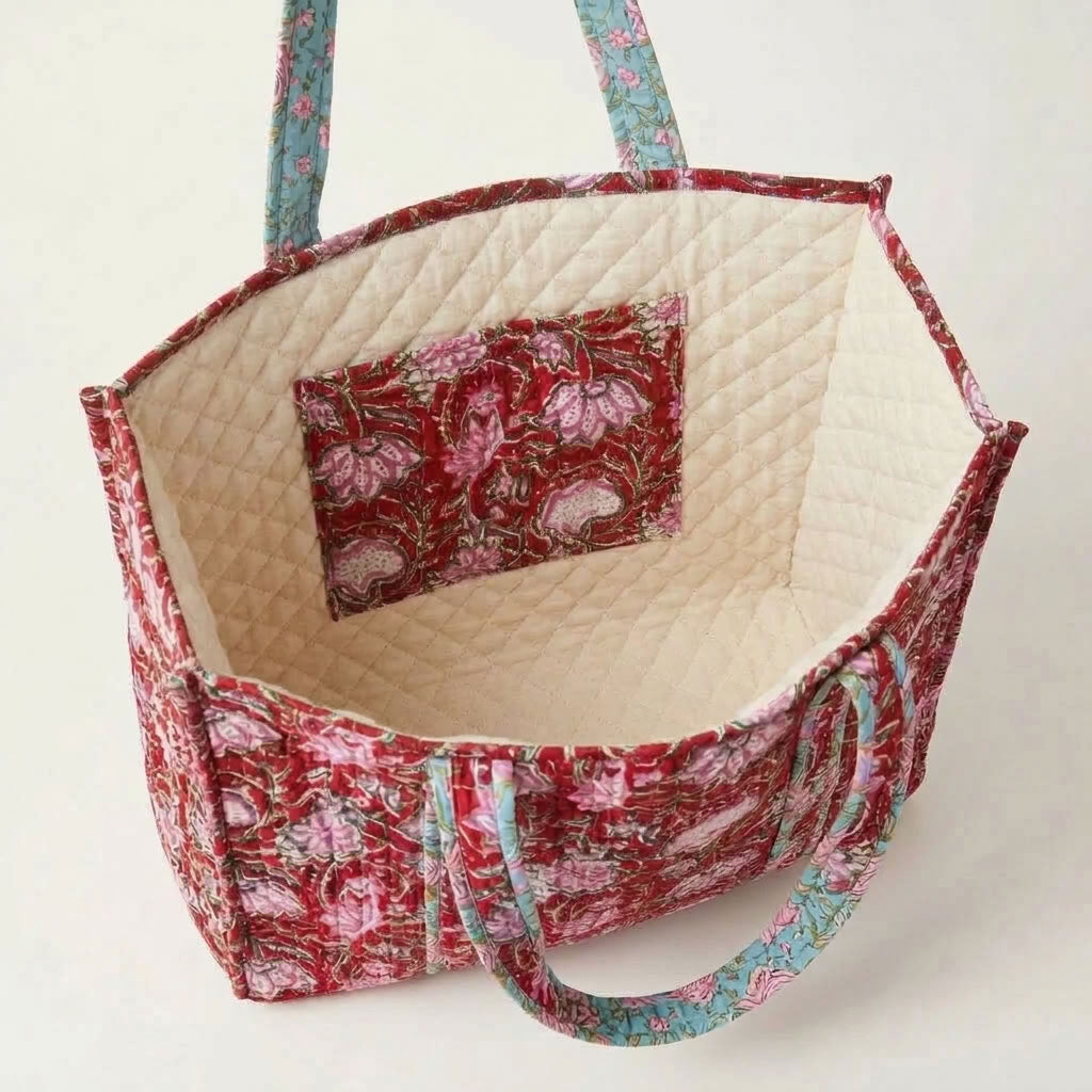 The Mélange - Hand-block Printed Quilted Cotton Tote