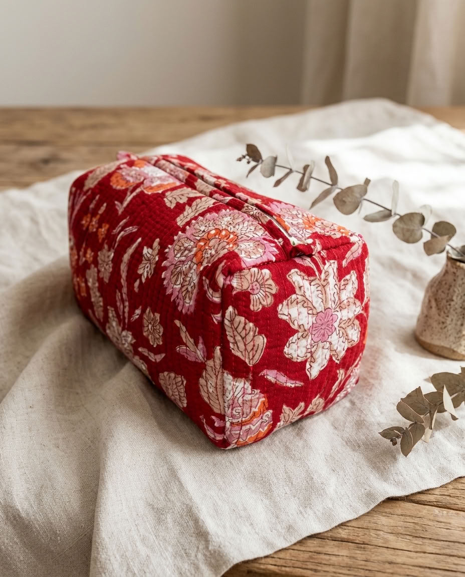 The Mélange - Hand-block Printed Quilted Makeup Bag | Cosmetic Pouch