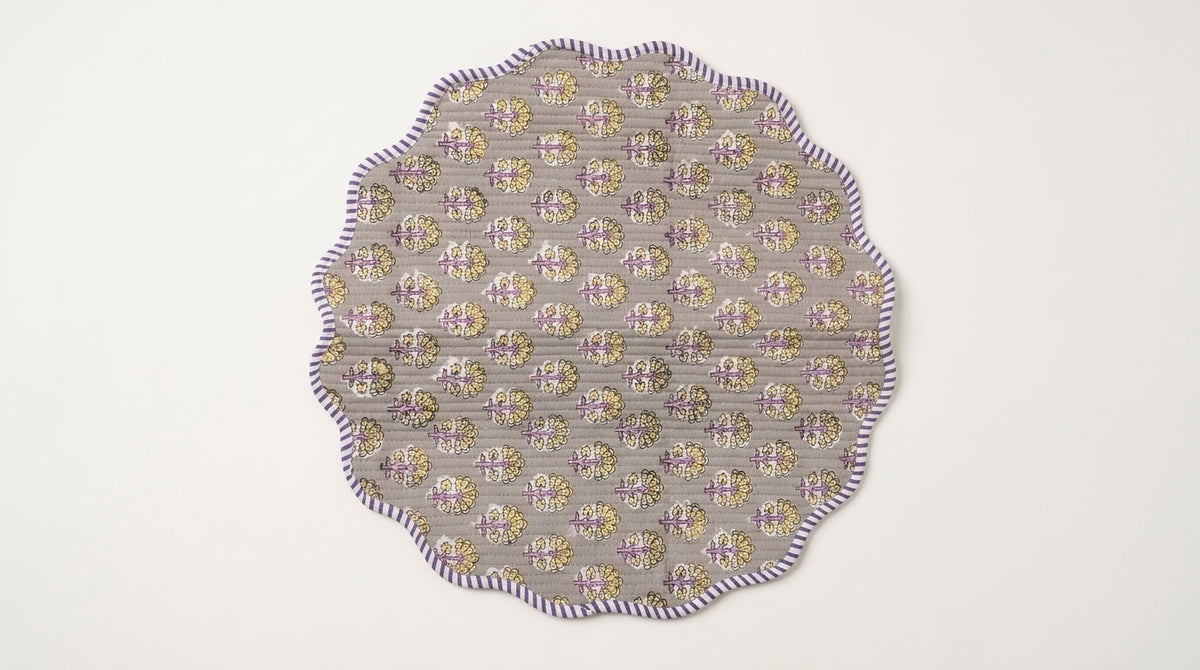 Taupe Reverie - Block Printed, Reversible, Quilted Cotton Placemats