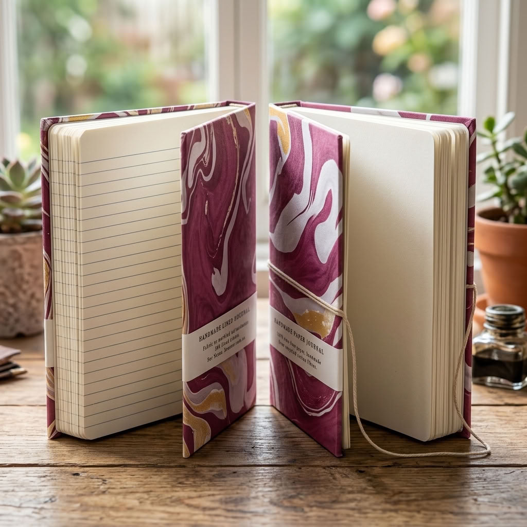 Raspberry Rouge - Marbled Cover, Handmade Journal & Notebook