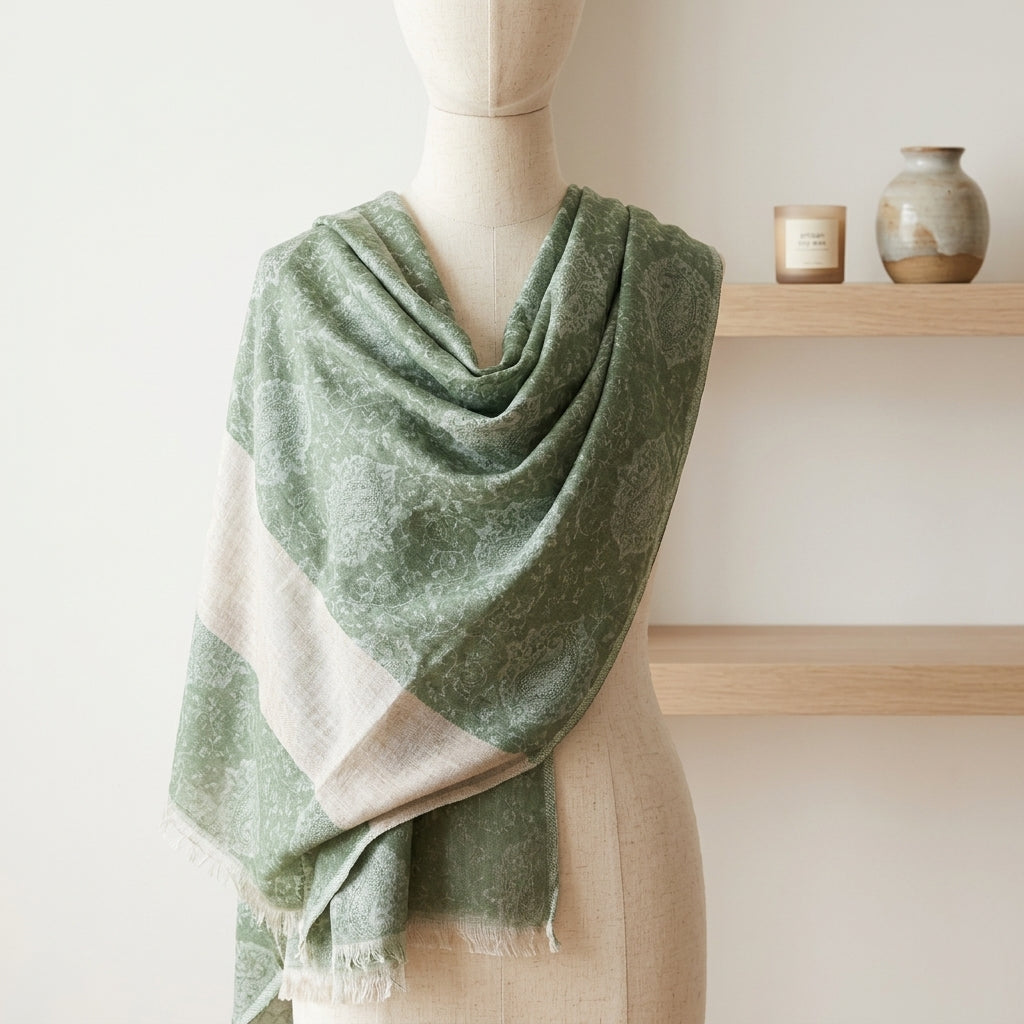 Elegant Eira - Fine Cashmere Wool Shawl with Jacquard Weave