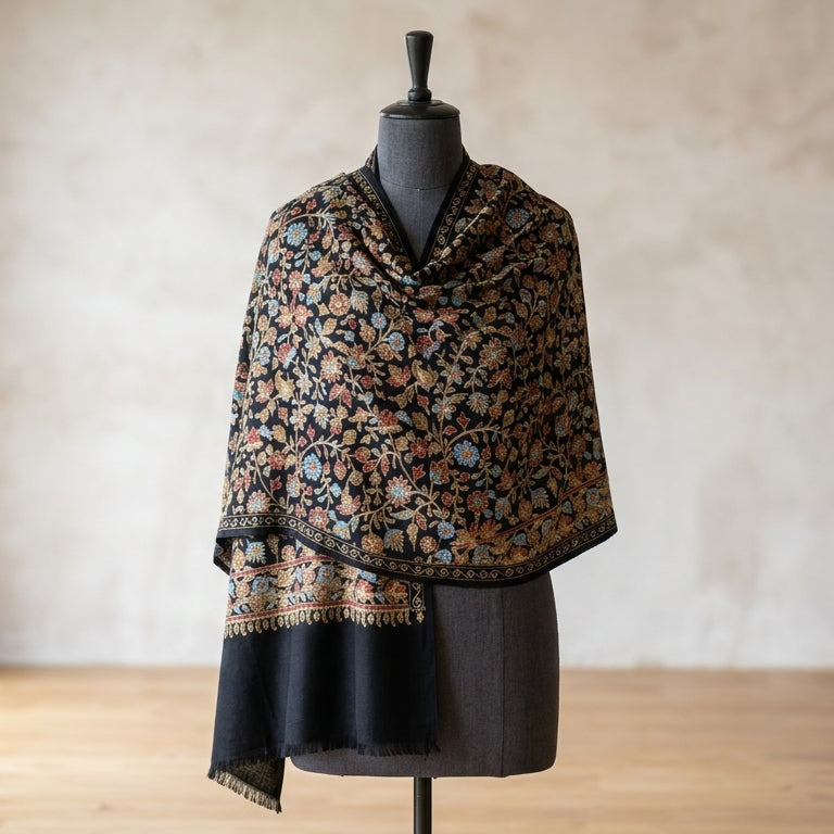 Heritage Nalki - Fine Cashmere Wool Shawl with Intricate Silk Embroidery