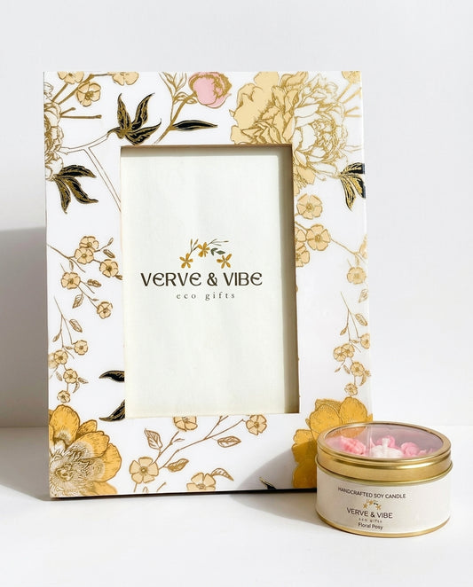 Gilded Ivory - Luxe Gold Foil Accent, Handcrafted Wood Photo Frame