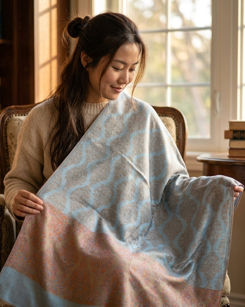 Poshkar Motif - Soft Shawl with Intricate Jacquard Weave