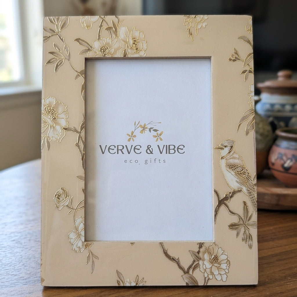 Gilded Latte - Luxe Gold Foil Accent, Handcrafted Wood Photo Frame