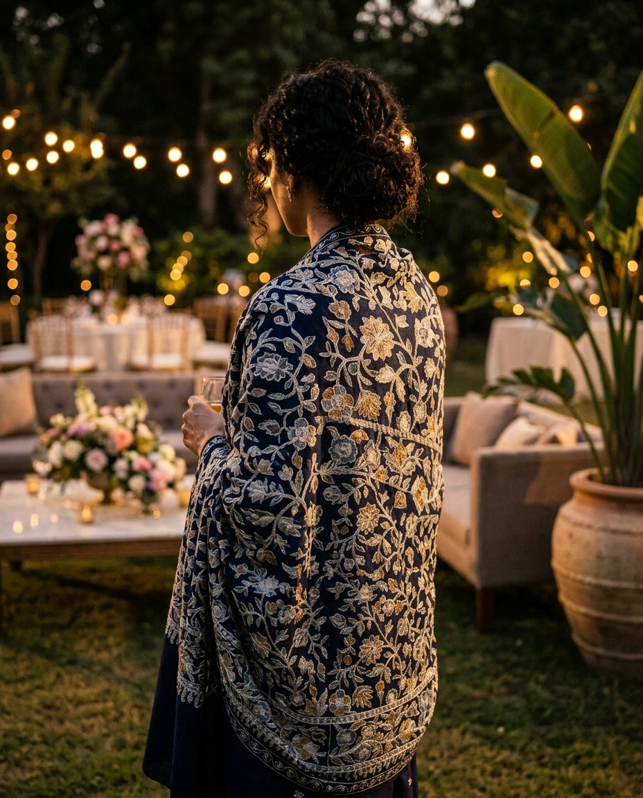 Heritage Nalki - Fine Cashmere Wool Shawl with Intricate Silk Embroidery