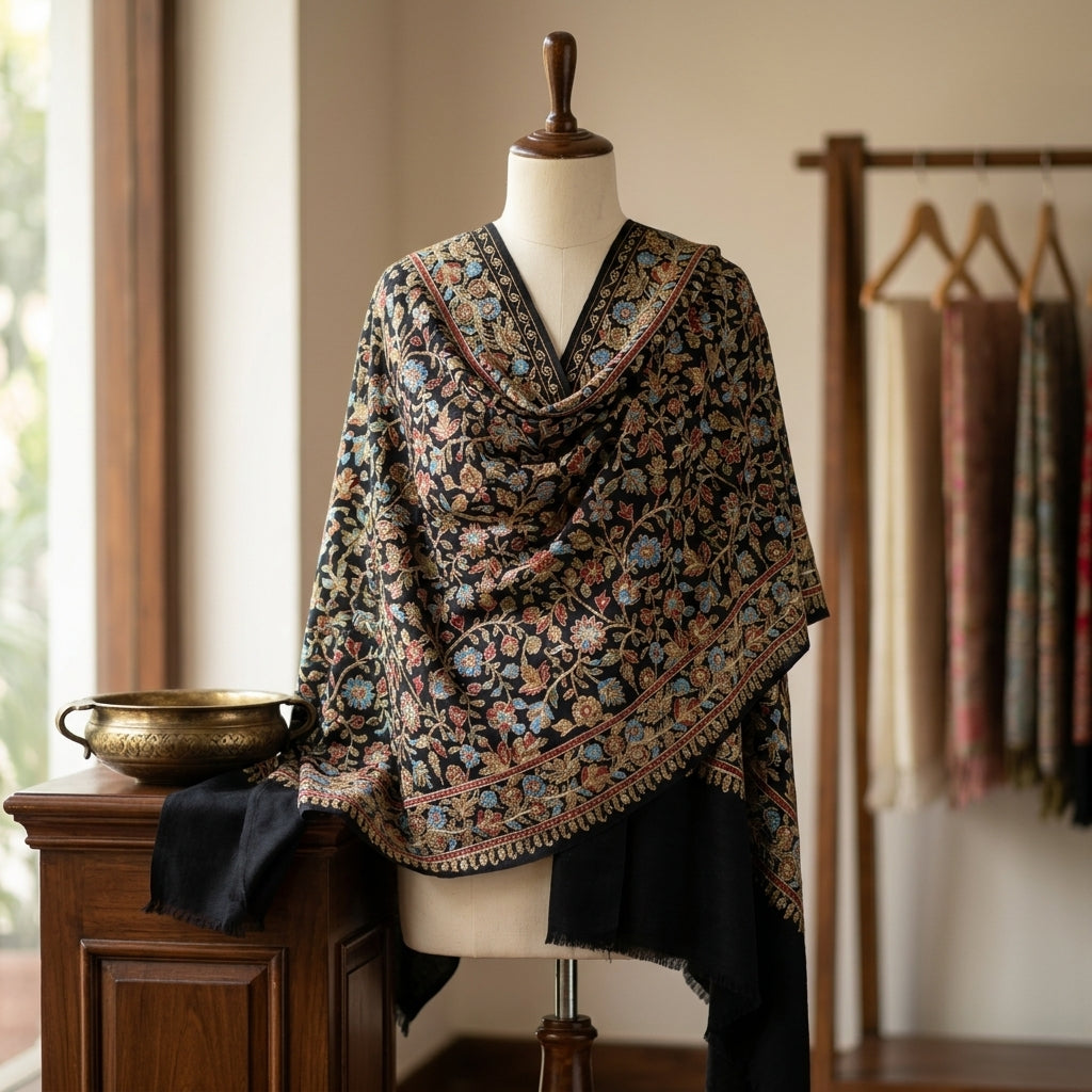 Heritage Nalki - Fine Cashmere Wool Shawl with Intricate Silk Embroidery