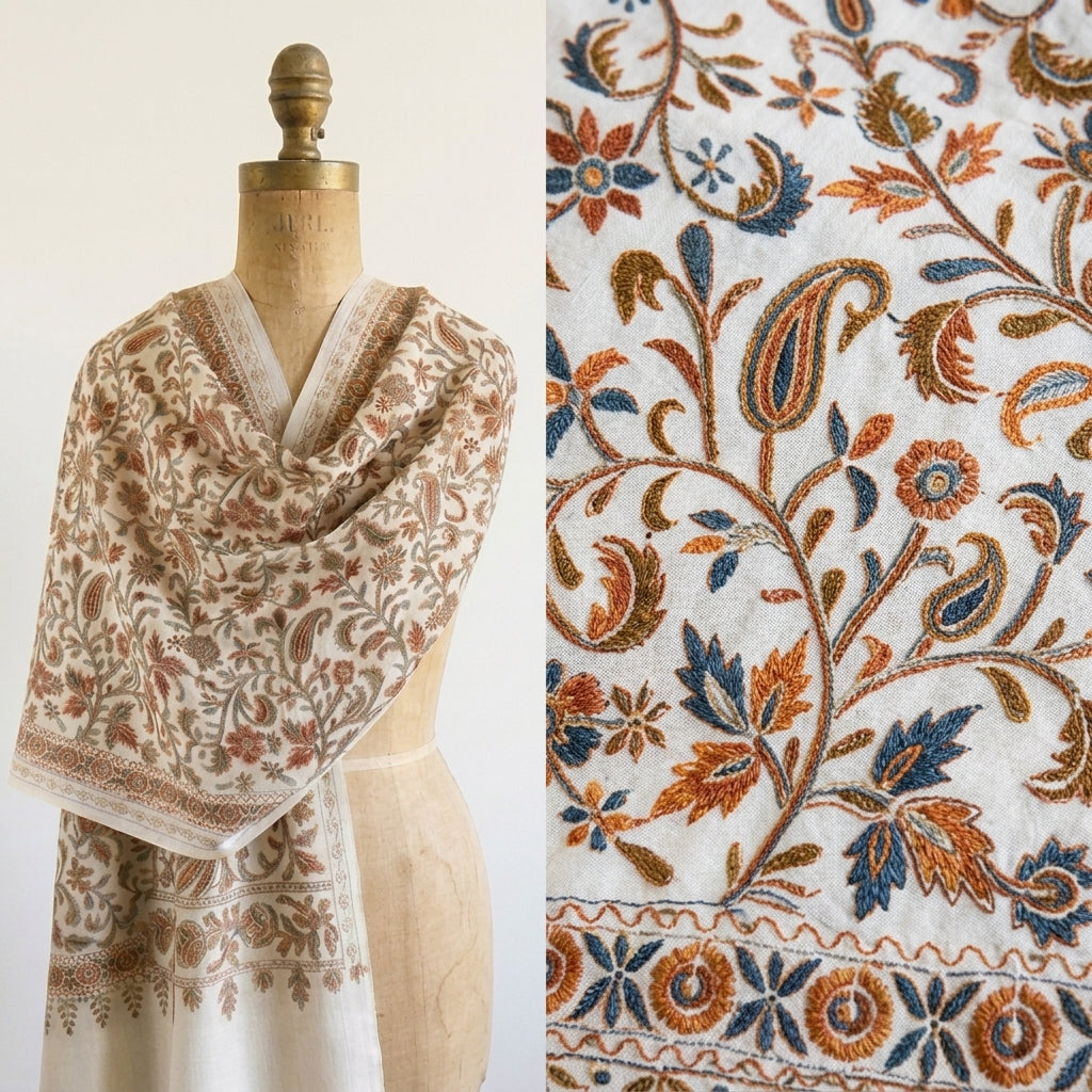 Heritage Nalki - Fine Cashmere Wool Shawl with Intricate Silk Embroidery