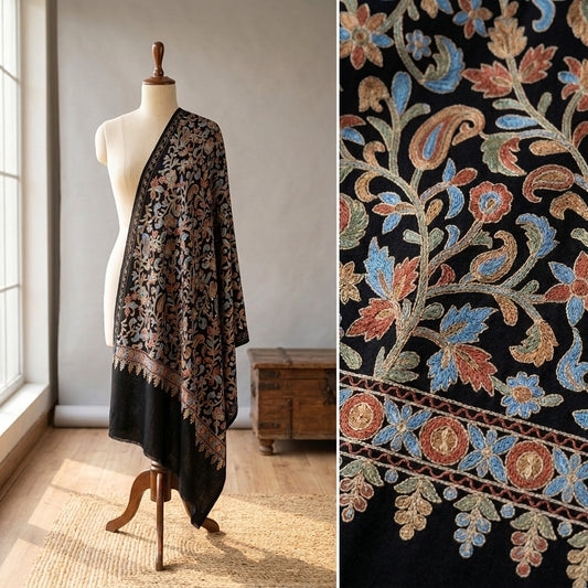 Heritage Nalki - Fine Cashmere Wool Shawl with Intricate Silk Embroidery