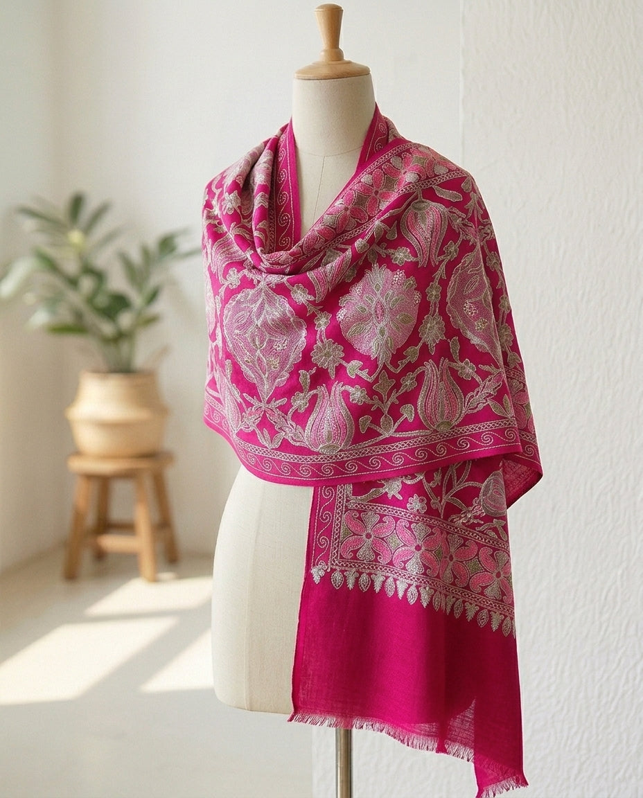 Heritage Nalki - Fine Cashmere Wool Shawl with Intricate Silk Embroidery