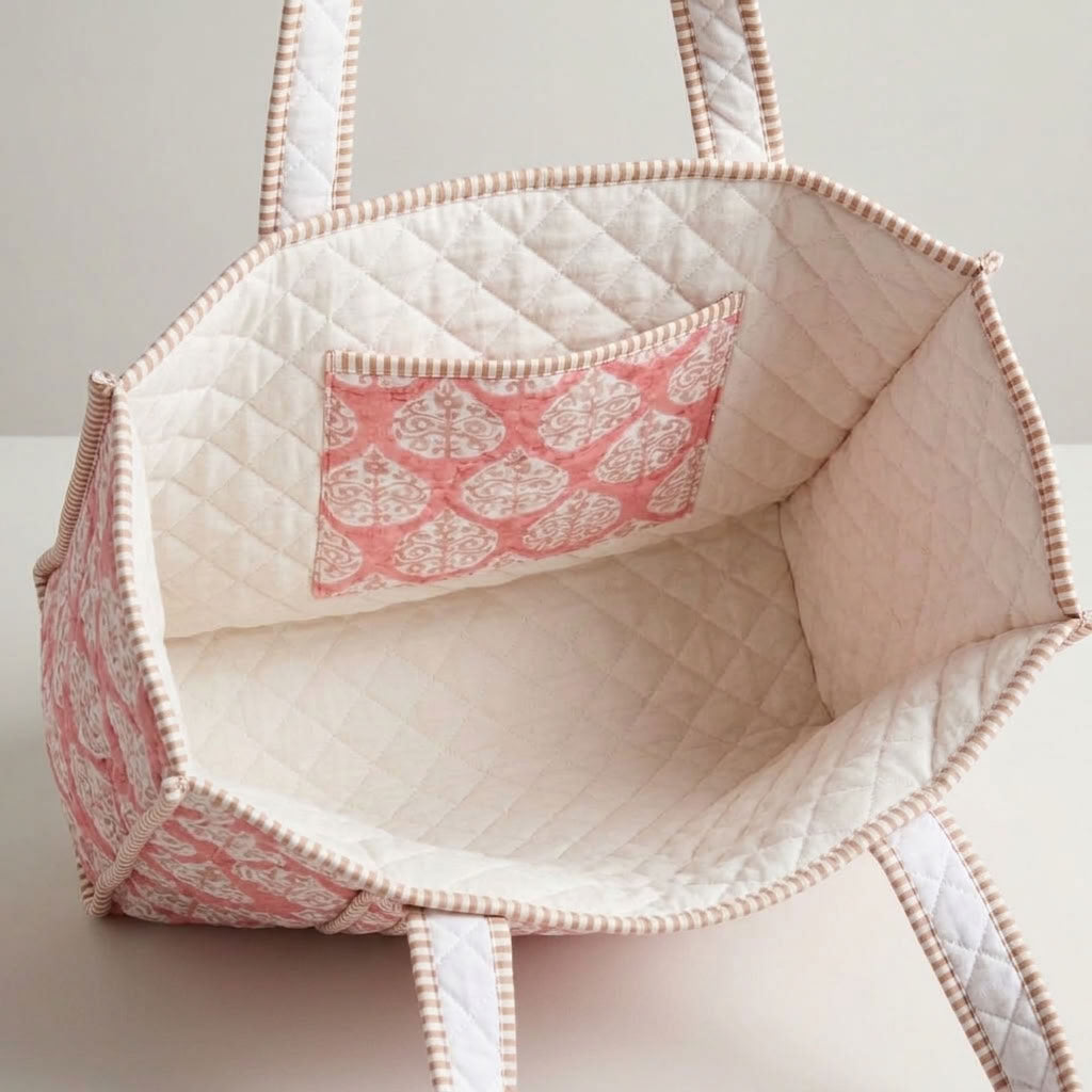 The Mélange - Hand-block Printed Quilted Cotton Tote