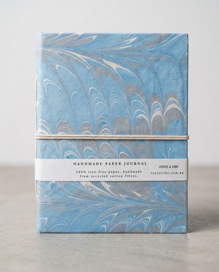 Azure Tides - Marbled Cover, Handmade Journal & Notebook