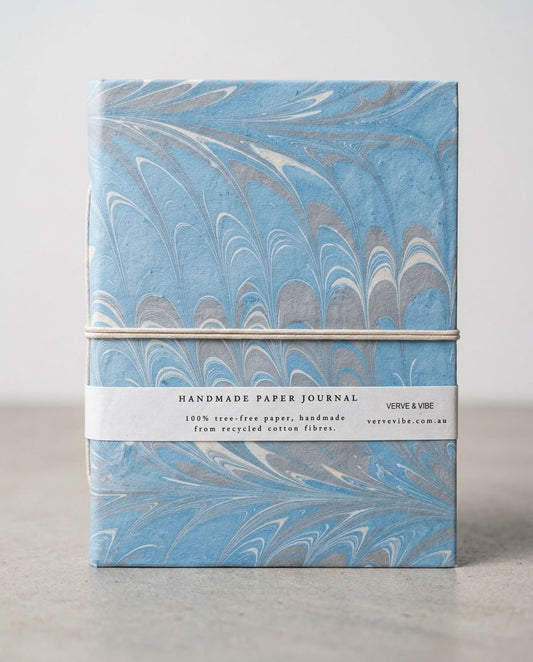 Azure Tides - Marbled Cover, Handmade Journal & Notebook
