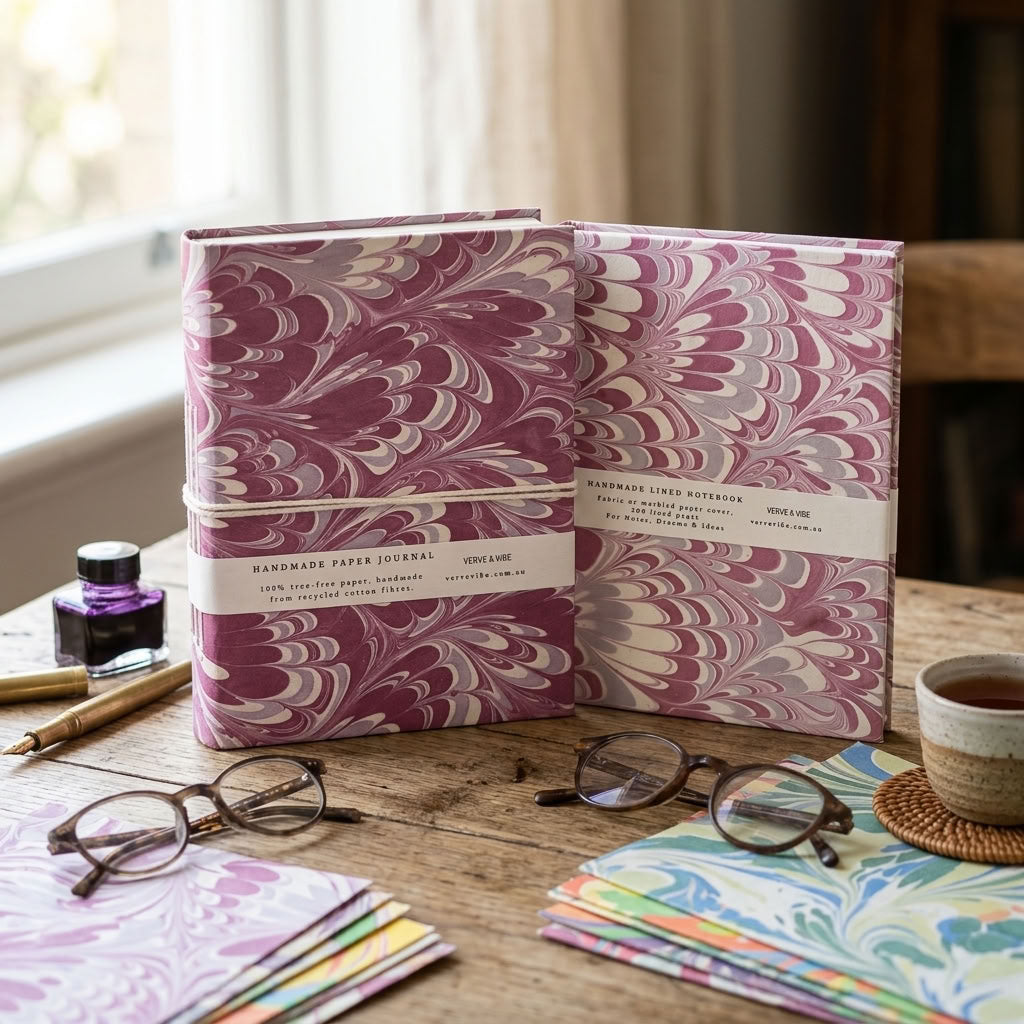 Dreamy Rosalie - Marbled Cover, Handmade Journal & Notebook