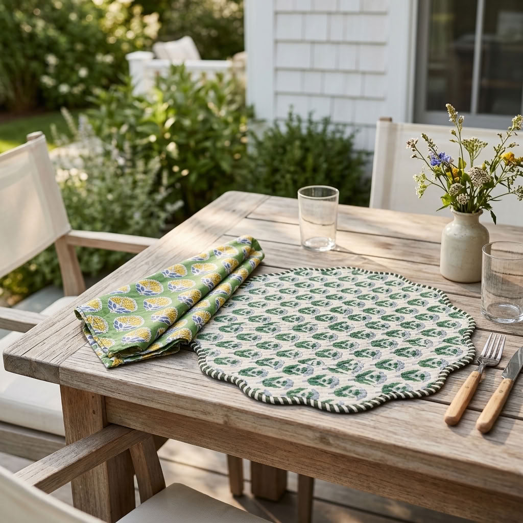 Daffodil Garden - Hand-block Printed, Soft Cotton Napkins