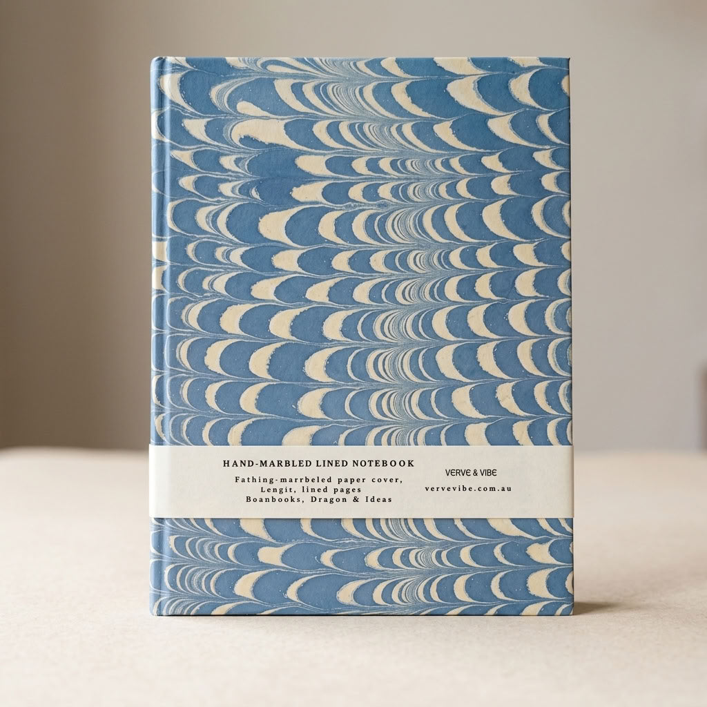 Indigo Crests -  Marbled Cover, Handmade Journal & Notebook