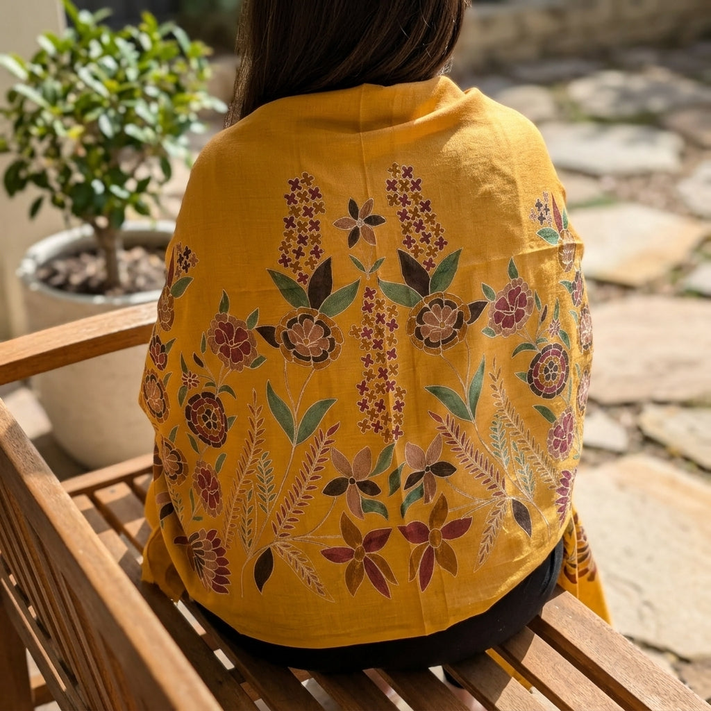Charming Chinar - Fine Cashmere Wool Shawl with Intricate Silk Embroidery